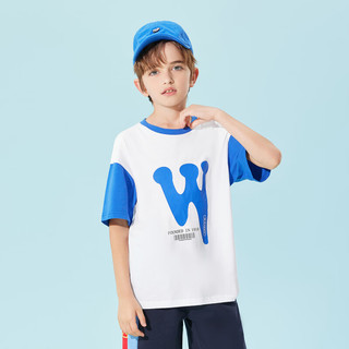Kappa Kids卡帕儿童夏季短袖简约百搭男女童T恤校园风圆领上衣 蓝色 薄款  130