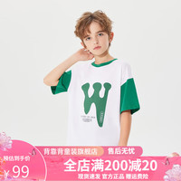 Kappa Kids卡帕儿童夏季短袖简约百搭男女童T恤校园风圆领上衣 绿色 薄款  130