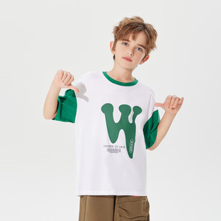 Kappa Kids卡帕儿童夏季短袖简约百搭男女童T恤校园风圆领上衣 绿色 薄款  140