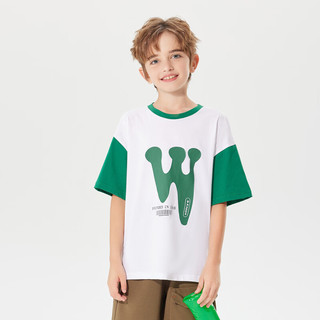 Kappa Kids卡帕儿童夏季短袖简约百搭男女童T恤校园风圆领上衣 绿色 薄款  150