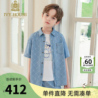 IVY HOUSE常春藤儿童装男童2024年夏季 老花满印休闲牛仔短袖衬衫短裤 牛仔蓝衬衫 110cm