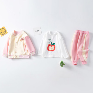E&Vouge 婴尚 24春秋女童套装儿童婴幼童长袖外套T恤运动长裤套装 粉色 80cm(12-18个月身高73-80cm)