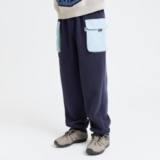 mipo AW23冬装 儿童裤子男童加绒加厚女童卫裤撞色口袋运动裤 蓝色. 110cm