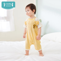 ibaby婴儿连体衣新生儿爬爬服春夏宝宝开裆连体短袖睡衣 英勇狮王 90码