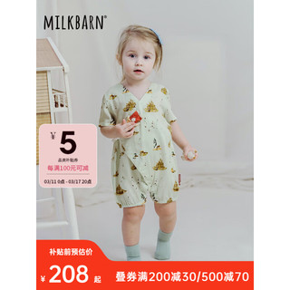 Milkbarn2024婴儿短袖短裤连体衣宝宝夏季哈衣爬服新生儿衣服 沙滩嬉戏（斜襟系带） 59cm(0-3m)