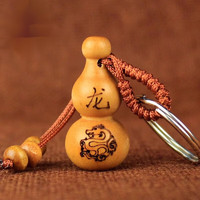 SHUNFUMEI 顺富美 仿桃木钥匙扣挂件 十二生肖随机图案一个 黄生肖葫芦2240cm