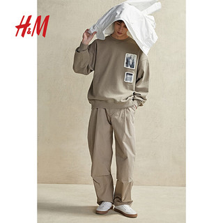 H&M男装卫衣2024春季时尚简约舒适重磅棉宽松长袖套衫1214772 深米色 170/92A