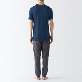 无印良品（MUJI）男式 莱赛尔 V领 短袖T恤 男士背心男款 FA19MC4S 藏青色 XS （160/84A）