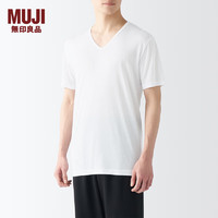 无印良品（MUJI）男式 莱赛尔 V领 短袖T恤 男士背心男款 FA19MC4S 白色 XXL （185/112A）