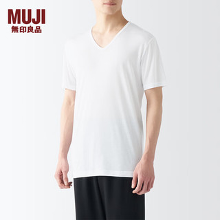 无印良品（MUJI）男式 莱赛尔 V领 短袖T恤 男士背心男款 FA19MC4S 白色 XXL （185/112A）