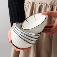 KAWASIMAYA 川岛屋 日式釉下彩米饭碗4个装家用单个陶瓷小碗创意吃饭碗餐具套装微波炉碗 棕线4.75英寸碗