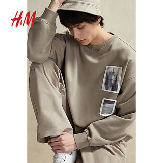 H&M男装卫衣2024春季时尚简约舒适重磅棉宽松长袖套衫1214772 深米色 165/84A