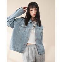 港风复古长袖牛仔外套女秋冬百搭简约时尚设计感开衫