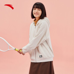 anta安踏学院风针织加绒连帽外套女春季新款保暖休闲帽衫百搭时尚上衣
