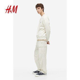 H&M 男装休闲裤运动风多口袋工装裤1106189 白色