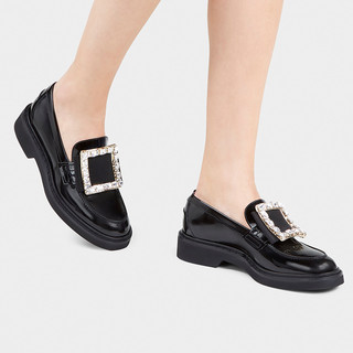 【12期免息】Roger Vivier/RV女鞋Viv Rangers厚底钻扣通勤乐福鞋 黑色 37