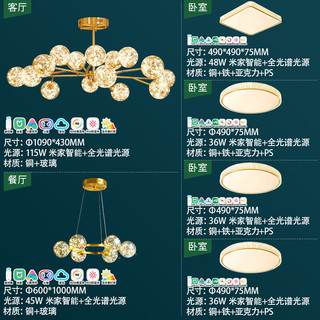 雷士（NVC）北欧智能护眼全光谱LED舒适光吊灯客厅灯餐厅卧室灯灯具全屋套餐 15头+6头+卧室灯*4【四室两厅】