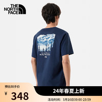 北面（The North Face）短袖T恤男山脉印花休闲运动衫宽松舒适透气半袖24春夏|88GK 8K2/蓝色 M/170