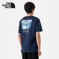 北面（The North Face）短袖T恤男山脉印花休闲运动衫宽松舒适透气半袖24春夏|88GK 8K2/蓝色 XXL/185