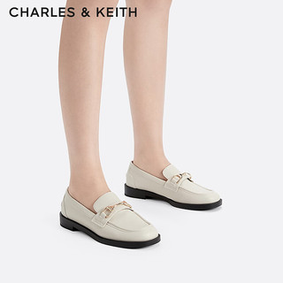 CHARLES&KEITH24春季质感马衔扣饰英伦乐福鞋单鞋子女鞋女士CK1-70900505 粉白色Chalk 37