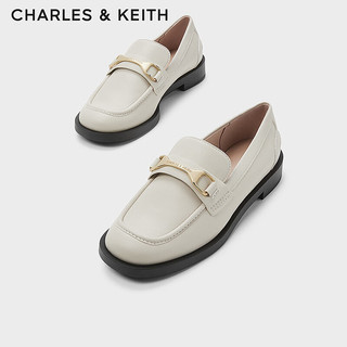 CHARLES&KEITH24春季质感马衔扣饰英伦乐福鞋单鞋子女鞋女士CK1-70900505 粉白色Chalk 37