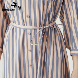 哥弟【GD】气质小立领条纹纯棉直身长款洋装连衣裙（附腰带）1500473 条纹 M(3码)