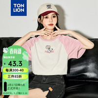唐狮 TONLION女撞色插肩袖圆领短袖T恤TB 浅桃粉 S