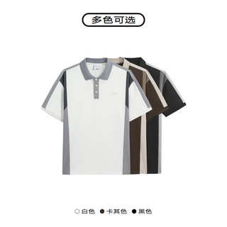 GXG男装 撞色拼接时尚polo衫短袖男士休闲翻领polo 24夏季 黑色 190/XXXL