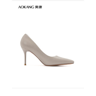 奥康（Aokang）女鞋 2024春季简约气质高跟鞋舒适通勤时尚百搭单鞋女 灰色 35
