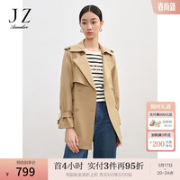 玖姿·安娜蔻简约复古双排扣流行薄款中长款风衣2024春季 卡其 S