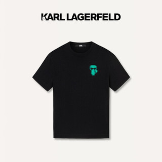 Karl Lagerfeld卡尔拉格斐2024春夏款KL刺绣T恤老佛爷241N2012 黑色 46