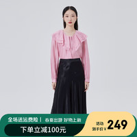 艾莱依（ERAL）粉色气质雪纺法式衬衫春季娃娃荷叶领长袖上衣 翻糖粉 165/88A
