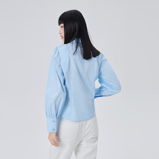 艾莱依（ERAL）结构质感衬衫女士薄款修身上衣春秋款高级感气质打底小衫 卷云蓝 170/92A