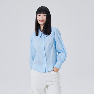 艾莱依（ERAL）结构质感衬衫女士薄款修身上衣春秋款高级感气质打底小衫 卷云蓝 155/80A