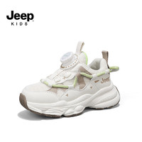 Jeep吉普女童鞋2024春季儿童运动鞋男童厚底增高小白跑步鞋春秋老爹鞋 米绿 28码 鞋内长约18.1cm