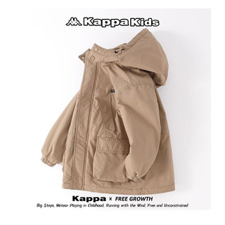 Kappa Kids卡帕男女童加绒外套棉服秋冬防寒上衣保暖亲 卡其 130