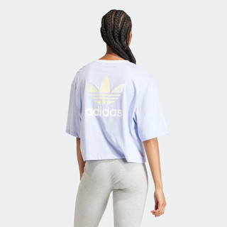 adidas印花宽松运动上衣短袖T恤女装春季阿迪达斯三叶草 浅紫 XL