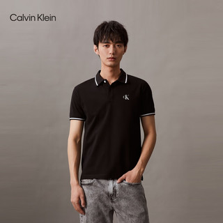 Calvin Klein Jeans24春夏男士撞色镶边短袖POLO衫J325370 BEH-太空黑 XL