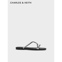 CHARLES&KEITH24春季法式凉鞋细条带平底拖鞋女CK1-70381037 BLACK TEXTURED黑色纹理 41