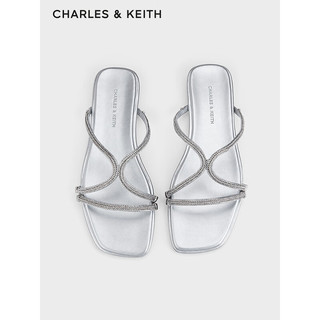 CHARLES&KEITH24春季法式凉鞋细条带平底拖鞋女CK1-70381037 Silver银色 40