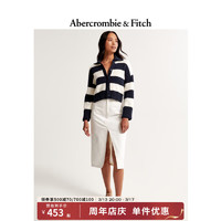 ABERCROMBIE & FITCH女装 24春美式时尚休闲洋气毛衣翻领气质针织衫KI150-4134 海军蓝条纹 XXS (160/80A)