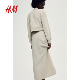H&M女装裙子2024春季亚麻混纺半身长裙1215360 浅米色 155/60A