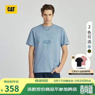 CAT卡特24春男士休闲山系印花设计短袖T恤 淡蓝色 S