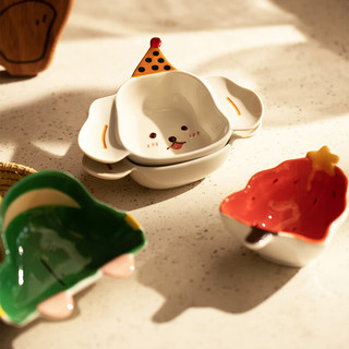 摩登主妇可爱卡通陶瓷碗餐具家用酱料碗调味蘸料碟大号甜品酸奶碗 5寸小碗-白猫