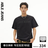 ABLE JEANS24夏季男士TEE街头LOGO宽松圆领短袖T恤男881212 黑色 XXS