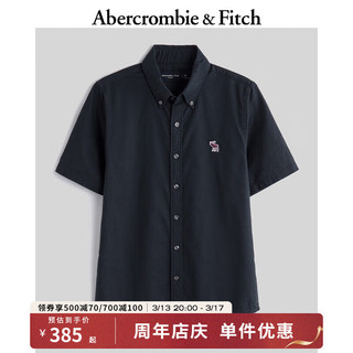 ABERCROMBIE & FITCH男装 24春夏美式小麋鹿休闲日常通勤短袖衬衫 KI125-4043 海军蓝 S (175/92A)