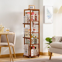 木马人酒柜展示柜现代简约餐边柜小酒架欧式实木客厅靠墙置物架家用 【万向滚轮】茶色-四层*带杂志架
