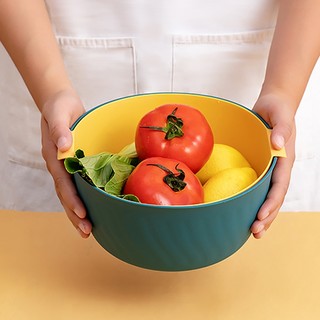 双层镂空洗菜盆沥水篮子厨房收纳多功能客厅家用水果盘洗水果菜篮