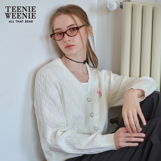 Teenie Weenie小熊女装2024春装气质绞花短款长袖针织开衫外套 象牙白 165/M