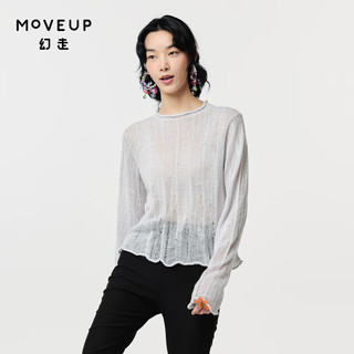 幻走（MOVEUP）2024春季不规则镂空卷边设计针织衫女 冰川蓝 M